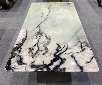 Cristallo Tiffany Quartzite Dining Table With Metal Base