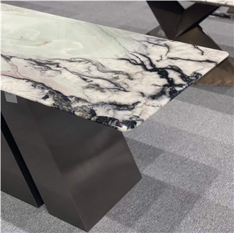 Cristallo Tiffany Quartzite Dining Table With Metal Base