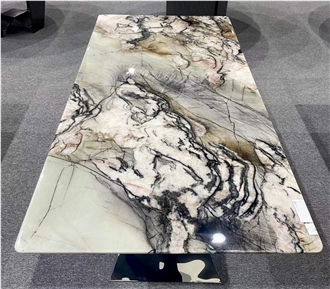 Cristallo Tiffany Quartzite Dining Table With Metal Base