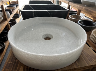 Natural Stone Bathroom White Round Marble Wash Basin