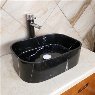 Oval Nero Marquina Black Marble Washbasin