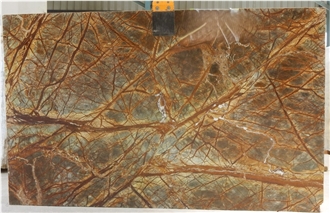 Polished Rainforest Brown Marble Slab For Wall Tiles