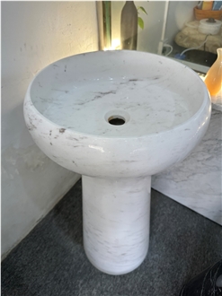 Round Bowl White Marble Pedestal Wash Basin