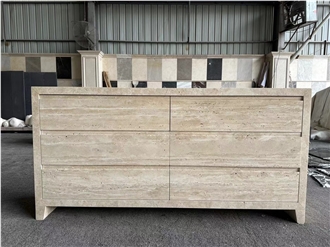 Travertine Side Table  With 6 Drawer Dresser