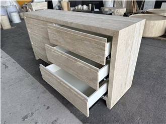 Travertine Side Table  With 6 Drawer Dresser