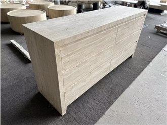 Travertine Side Table  With 6 Drawer Dresser