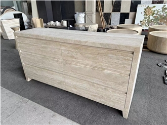 Travertine Side Table  With 6 Drawer Dresser