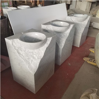 White Marble Art Freestanding Wash Basin