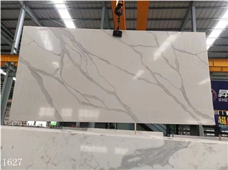 White Quartz Slabs Marble Vein Artificial Stone Tiles