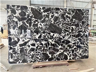 Bulgari Black Marble Slabs,White Flower Wall Tiles