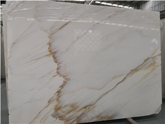 China Polished Golden Veins Pure White Marble  Floor Tiles