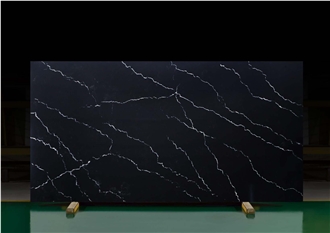 AQ9256 Polished Black Calacatta Quartz Slabs