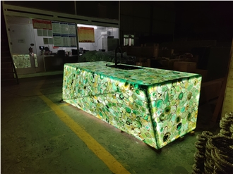 Backlit Translucent Green Agate Stone Kitchen Island Tops