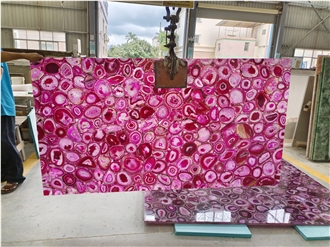 Backlit Translucent Stone Pink Agate Gemstone Panels