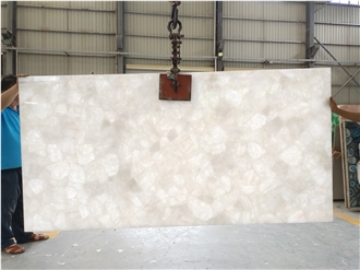 Backlit White Crystal Quartz Semiprecious Stone Slabs