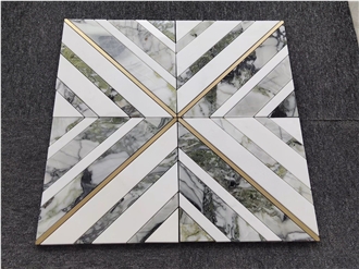 Emerald Green - White Marble Stripped Mosaic Tiles