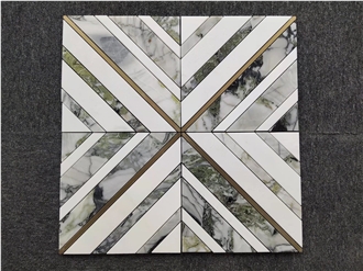 Emerald Green - White Marble Stripped Mosaic Tiles