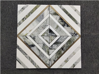 Emerald Green - White Marble Stripped Mosaic Tiles