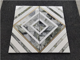 Emerald Green - White Marble Stripped Mosaic Tiles