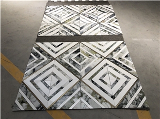 Emerald Green - White Marble Stripped Mosaic Tiles