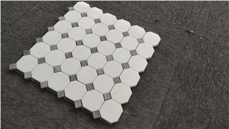 Thassos White Marble Octagon Mosaic Tiles With Grey Dots