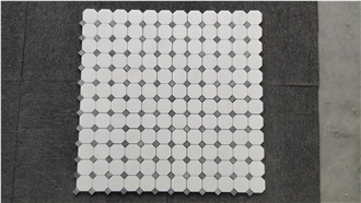 Thassos White Marble Octagon Mosaic Tiles With Grey Dots