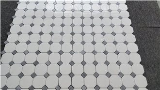 Thassos White Marble Octagon Mosaic Tiles With Grey Dots