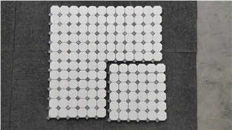 Thassos White Marble Octagon Mosaic Tiles With Grey Dots