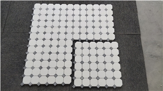 Thassos White Marble Octagon Mosaic Tiles With Grey Dots