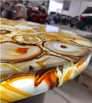 Orange Agate Semiprecious Stone Restaurant Table Tops