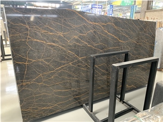 Black Nero Port Laurent Marble Slabs With Golden Veins