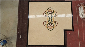 Beige Marble Waterjet Inlay Floor Medallions For Hotel