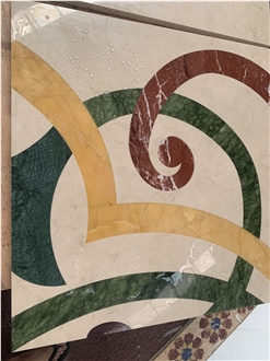 Beige Marble Waterjet Inlay Floor Medallions For Hotel