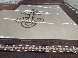 Beige Marble Waterjet Inlay Floor Medallions For Hotel