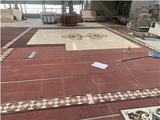 Beige Marble Waterjet Inlay Floor Medallions For Hotel