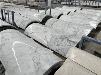 Snow White Marble Veneer Column Carved