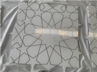 Thassos White Marble Brass Inlay Floor Medallions For Villa