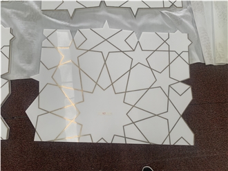 Thassos White Marble Brass Inlay Floor Medallions For Villa