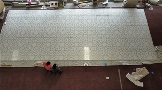 Thassos White Marble Brass Inlay Floor Medallions For Villa