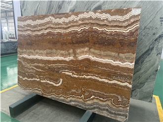 Natural Brown Polished Onyx Stone Caramel Slab Floor Tiles