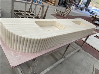White Onyx Double Sinks In Fluted Edge For Bathroom Vanity