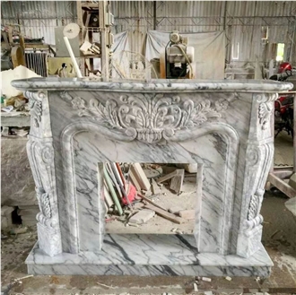 Hand Craft Italian Arabescato Marble Modern Fireplace