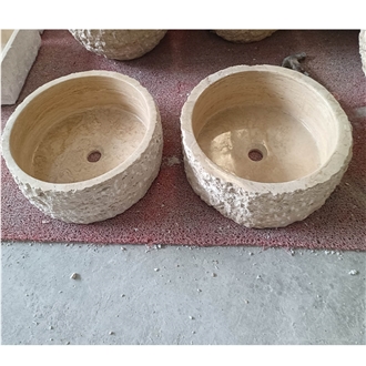 Natural Rough  Beige Travertine Vessel Sink