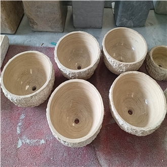 Natural Rough  Beige Travertine Vessel Sink