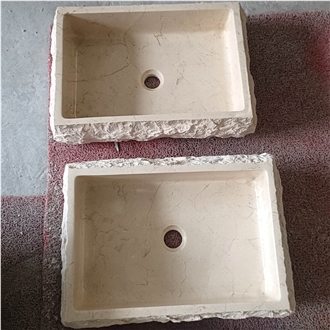 Natural Rough  Beige Travertine Vessel Sink