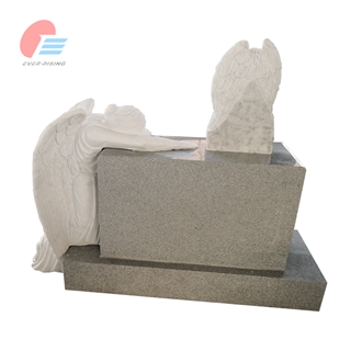 Georgia Grey G633 Granite Tombstone With Marble Angel Statue