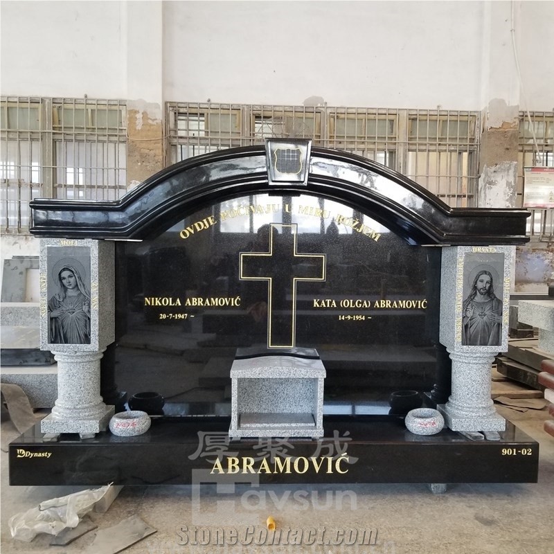 Black Granite With Etched Jesus And Mary Temple Monument