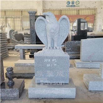 Light Grey Color Engraved Upright Eagle Headstone