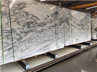 Open Bookmatch White Arabescato Marble Slabs