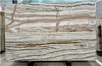 Polished Brown-White Tra-Onyx Slab For Tiles